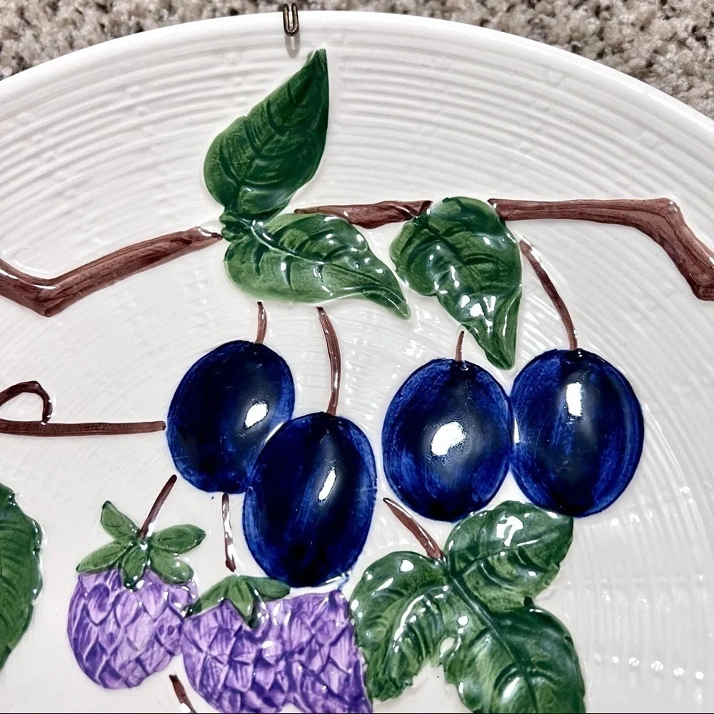 VTG Zell Majolica plate Plums & Berries Georg Schmide Western Germany 12 inches